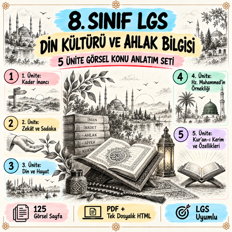 8. Sınıf LGS Din Kültürü ve Ahlak Bilgisi – 5 Ünite Görsel Konu Anlatım Seti