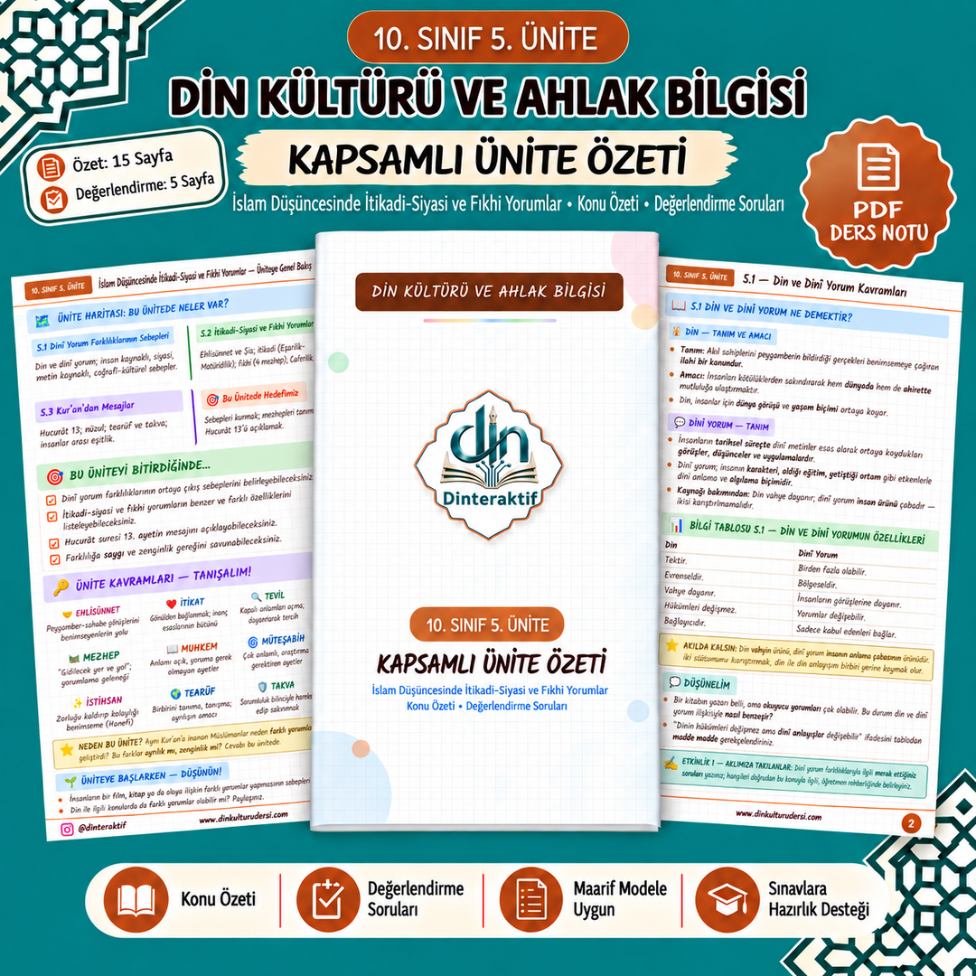 10. SINIF 5. ÜNİTE KAPSAMLI ÖZET -DEĞERLENDİRME